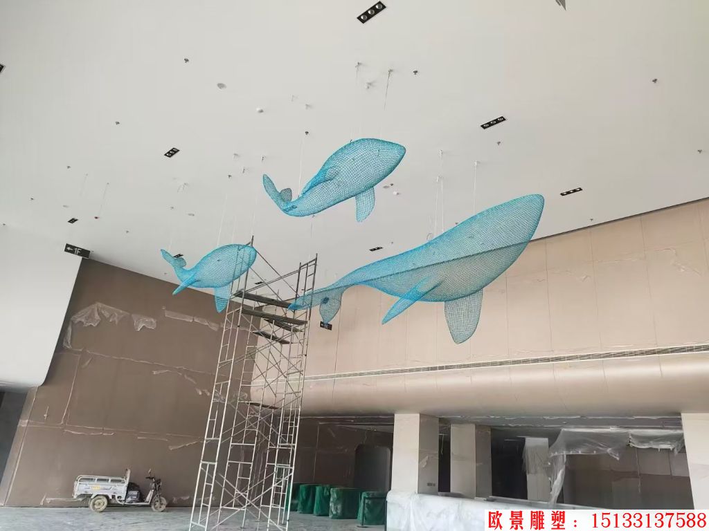不锈钢吊顶镂空动物鲸鱼摆件,适合海洋馆景观装饰,6