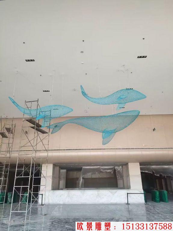 不锈钢吊顶镂空动物鲸鱼摆件,适合海洋馆景观装饰,4