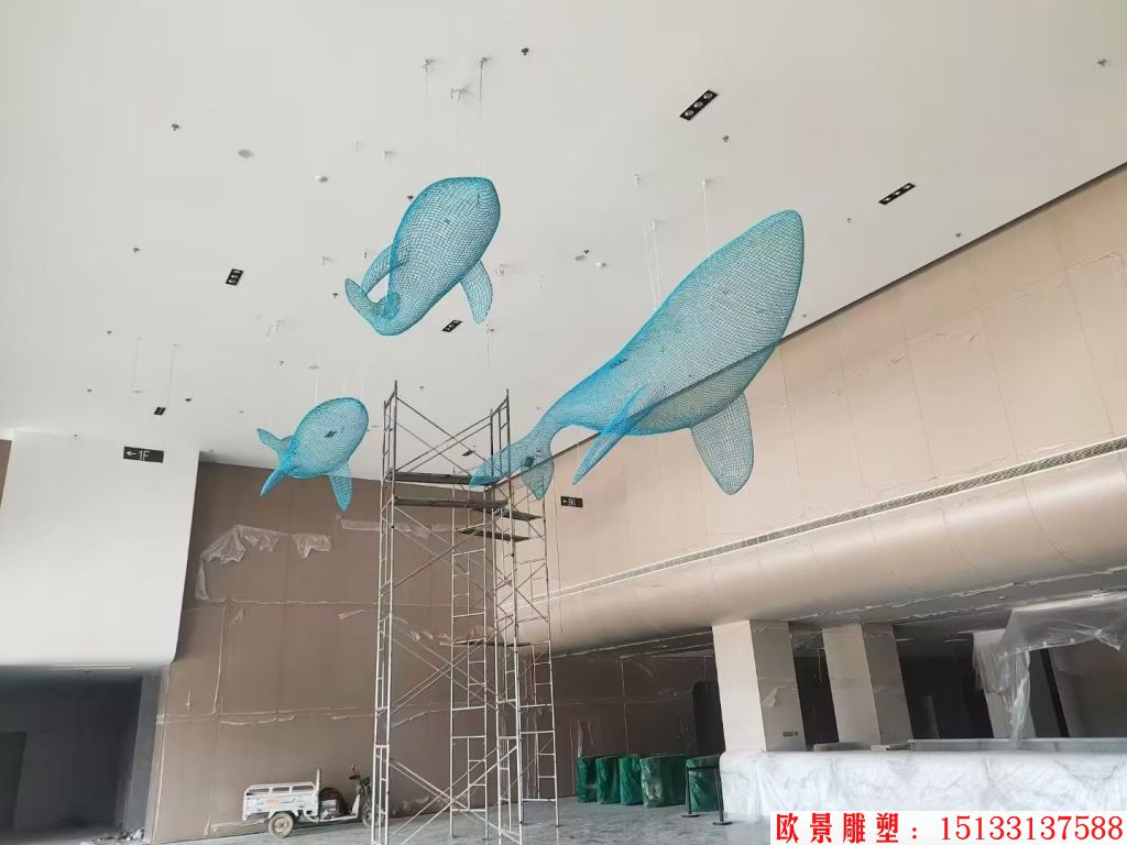 不锈钢吊顶镂空动物鲸鱼摆件,适合海洋馆景观装饰,5