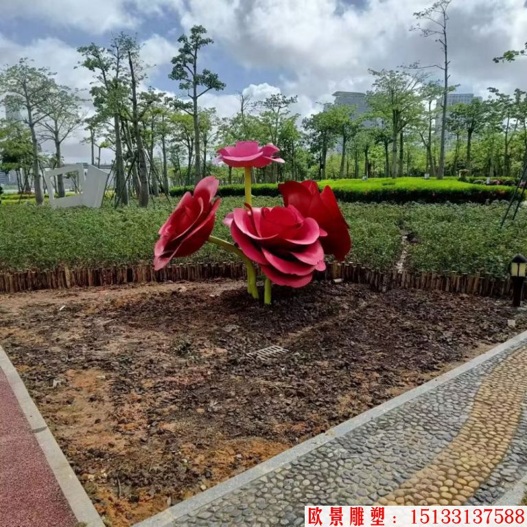 不锈钢仿真玫瑰花雕塑,公园花朵雕塑1